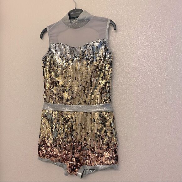 WEISSMAN Dance Costume gold ombre sequin biketard Party Party Party 16242 MA - Picture 2 of 15